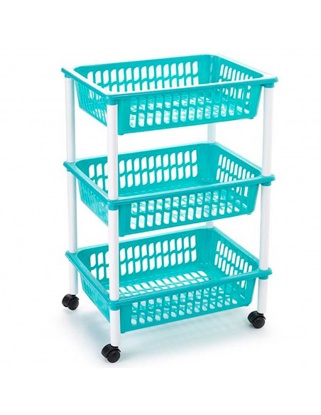 Tradineur - Carrito verdulero modelo PLFT de plástico con 3 cestas y ruedas, portaobjetos, organizador de frutas, verduras (Turq Tradineur - Carrito verdulero modelo PLFT de plástico con 3 cestas y ruedas, portaobjetos, organizador de frutas, verduras (Turq