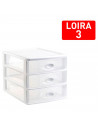 Tradineur - Cajonera de sobremesa de plástico "Loira", 3 cajones transparentes, torre almacenaje multiusos, oficina, baño (Blanc