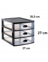 Tradineur - Cajonera de plástico de sobremesa "Loira", 3 cajones transparentes, torre almacenaje multiusos, oficina, baño (Negro