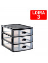 Tradineur - Cajonera de plástico de sobremesa "Loira", 3 cajones transparentes, torre almacenaje multiusos, oficina, baño (Negro
