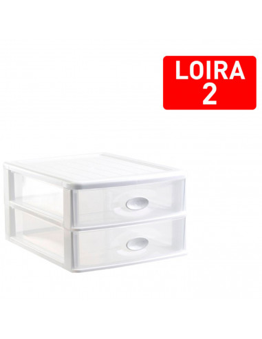 Tradineur - Cajonera "Loira" de sobremesa de plástico, 2 cajones transparentes, torre almacenaje multiusos, oficina, baño (Blanc