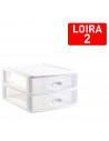 Tradineur - Cajonera "Loira" de sobremesa de plástico, 2 cajones transparentes, torre almacenaje multiusos, oficina, baño (Blanc
