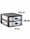 Tradineur - Cajonera de sobremesa "Loira", plástico, 2 cajones transparentes, torre almacenaje multiusos, oficina, baño (Negro,