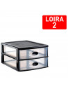Tradineur - Cajonera de sobremesa "Loira", plástico, 2 cajones transparentes, torre almacenaje multiusos, oficina, baño (Negro,