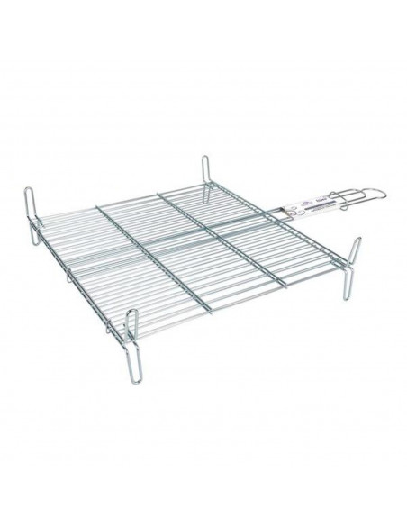 Tradineur - Parrilla doble para barbacoa de acero zincado, color plata, 50 x 50 cm