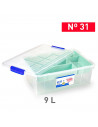 Tradineur - Caja de plástico con tapa y bandeja Nº31, transparente, cajón de almacenaje, ordenación, almacenamiento objetos, 9 l