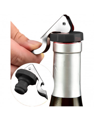 Tradineur - Set de 2 Tapones/ Abridores de vino - Fabricado en España - Fácil uso, multifuncional - Material de silicona y acero