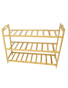 Tradineur - Zapatero de bambú 3 niveles 51 x 67 x 24.5 cm. Estantería, mueble zapatero de madera 3 alturas multiuso, soporte par