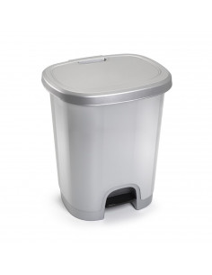 Tradineur - Cubo de basura gris 27 litros con pedal y tapa, plástico, 46,3 x 38 x 31,5 cm, papelera, cesto reciclaje, fabricado