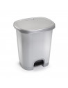 Tradineur - Cubo de basura gris 27 litros con pedal y tapa, plástico, 46,3 x 38 x 31,5 cm, papelera, cesto reciclaje, fabricado