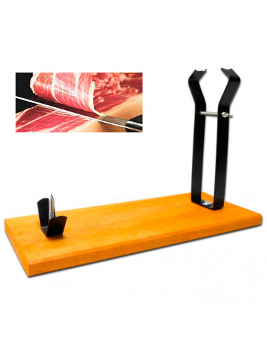 Tradineur - Jamonero de madera Versalles, soporte para pata y paleta de jamón serrano e ibérico, agarres metálicos, fácil mont