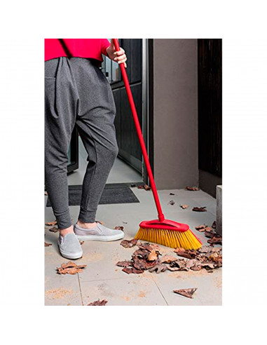 Tradineur - Escoba multiusos para exterior, 2 tipos de cerdas, acoplable a mango de rosca, limpieza de patio, jardín, terraza, 3