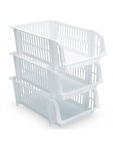 Tradineur - Cesta apilable de plástico, expositor, estante portaobjetos, organizador de frutas, verdura, ropa, cocina, baño (Bla