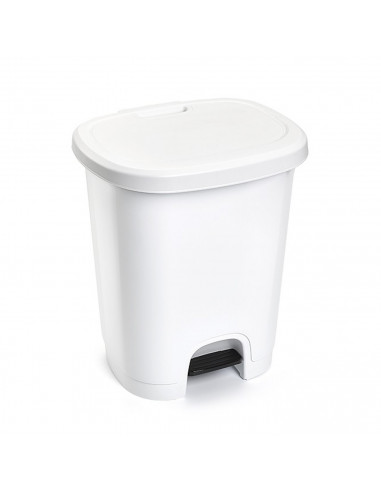 Tradineur - Cubo de basura blanco de 27 litros con pedal y tapa, plástico, 46,3 x 38 x 31,5 cm, papelera, cesto reciclaje, fabri