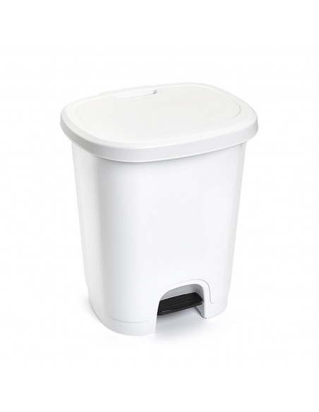 Tradineur - Cubo de basura blanco de 27 litros con pedal y tapa, plástico, 46,3 x 38 x 31,5 cm, papelera, cesto reciclaje, fabri