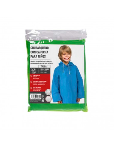 Tradineur - Chubasquero con capucha para niños - Fabricado en poliéster - Costura termoselladas - Talla para niños de 8 a 10 año