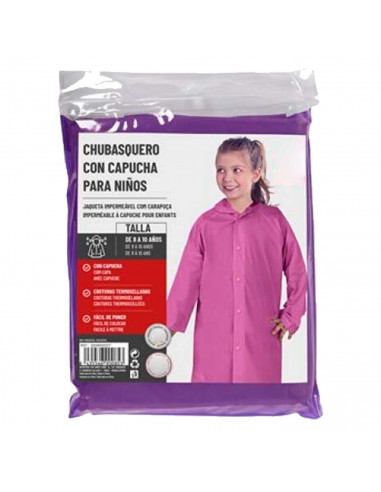 Tradineur - Chubasquero con capucha para niñas - Fabricado 100% poliéster - Costura termoselladas - Talla para niños de 8 a 10 a