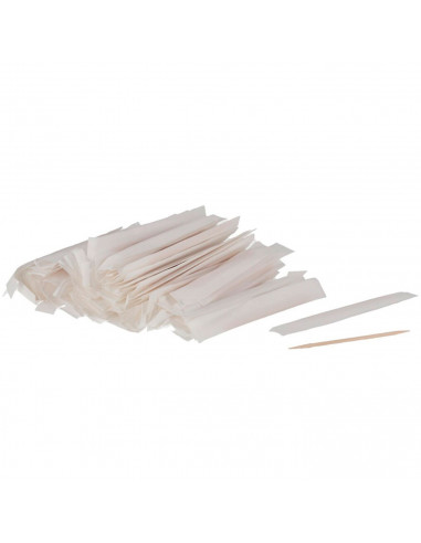 Tradineur - Caja de 120 palillos de madera envueltos individualmente, palillos de dientes doble punta, pinchos, aperitivos, manu