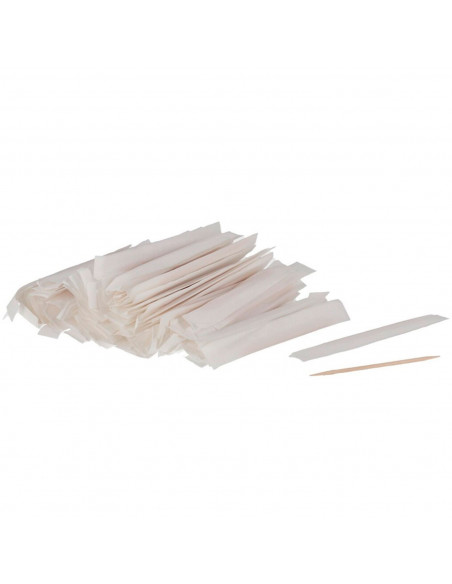 Tradineur - Caja de 120 palillos de madera envueltos individualmente, palillos de dientes doble punta, pinchos, aperitivos, manu