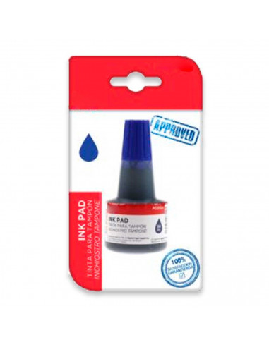 Tradineur - Bote de tinta con tampón - Bote fabricado en plástico - Capacidad de 30 ml - Color azul - Modelo aleatorio