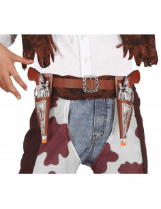 Tradineur - Cartuchera con pistolas - Fabricado en plástico y cuero - Complemento para disfraces de vaqueros, carnaval, Hallowee