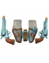Tradineur - Cartuchera con pistolas - Fabricado en plástico y cuero - Complemento para disfraces de vaqueros, carnaval, Hallowee