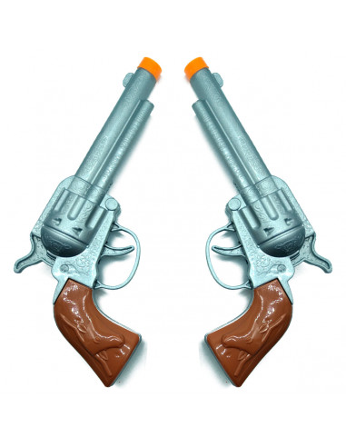 Tradineur - Cartuchera con pistolas - Fabricado en plástico y cuero - Complemento para disfraces de vaqueros, carnaval, Hallowee