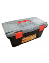 Caja de color negro y naranja de herramientas de 24,5 x 49 x 26 cm con varios compratimentos individuales. Arcón especial para b