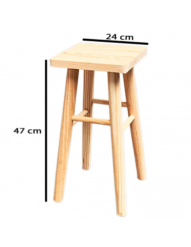 Tradineur - Taburete cuadrado de madera con patas redondeadas, banqueta con reposapiés para bar, cocina, hogar, 47 x 24 x 24 cm