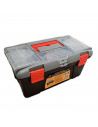 Caja de color negro y rojo de herramientas de 18 x 40 x 23 cm con varios compratimentos individuales. Arcón especial para bricol