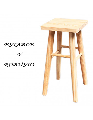 Tradineur - Taburete cuadrado de madera con patas redondeadas, banqueta con reposapiés para bar, cocina, hogar, 47 x 24 x 24 cm