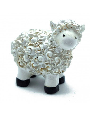 Tradineur - Figura de mini cordero naif para belén - Fabricado en marmolina - Figura decorativa divertida para nacimiento, navid