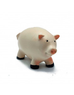 Tradineur - Figura de mini cerdo naif - Fabricado en marmolina - Figura decorativa divertida para nacimiento, navidad, decoració