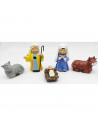 Tradineur - Set de 5 figuras del nacimiento Naïf para belén navideño, marmolina, José, María, niño Jesús, buey y mula, adornos,