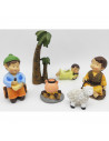 Tradineur - Set de 6 figuras anunciación Naïf para belén navideño, marmolina, 2 campesinos, ángel, palmera, oveja y fogata, deco