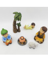 Tradineur - Set de 6 figuras anunciación Naïf para belén navideño, marmolina, 2 campesinos, ángel, palmera, oveja y fogata, deco