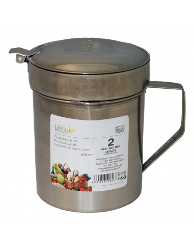LifeStyle - Grasera de carne acero inoxidable 1400 ml con filtro-colador desmontable, 14,5 x 11,5 cm, bote, recipiente de cocina