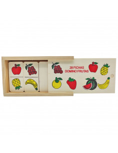 Tradineur - Dominó infantil de Frutas en caja de madera, 28 fichas, juego de mesa tradicional para niños, diversión, 16,7 x 9,5