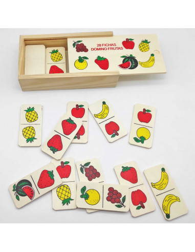 Tradineur - Dominó infantil de Frutas en caja de madera, 28 fichas, juego de mesa tradicional para niños, diversión, 16,7 x 9,5
