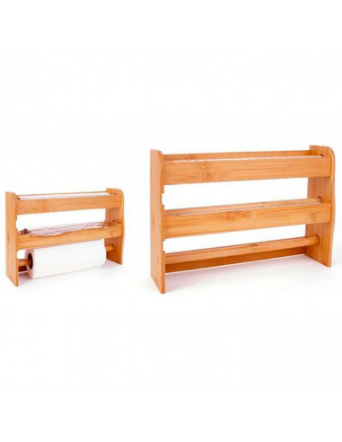 Tradineur - Portarrollos de bambú para papel de cocina, 3 niveles, incluye cuchillas para cortar film y papel de aluminio, 25,5