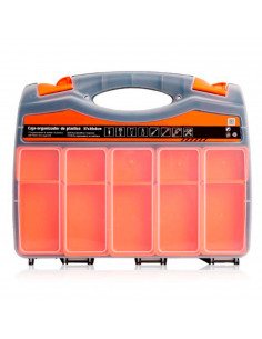 Tradineur - Caja para organizar de plástico de 37 x 30 x 8 cm con 2 compartimentos y asa. Organizador de herramientas para hogar
