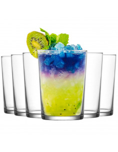 Tradineur - Set de 6 vasos de cristal clásicos "Bodega", base gruesa, aptos para lavavajillas, refrescos, agua, sidra, bebidas,