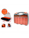 Tradineur - Caja para organizar de plástico de 37 x 30 x 8 cm con 2 compartimentos y asa. Organizador de herramientas para hogar