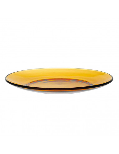Tradineur - Plato llano de vidrio, ligero y resistente, servir comidas, cenas, vajilla de cocina, apto para lavavajillas (Ámbar,
