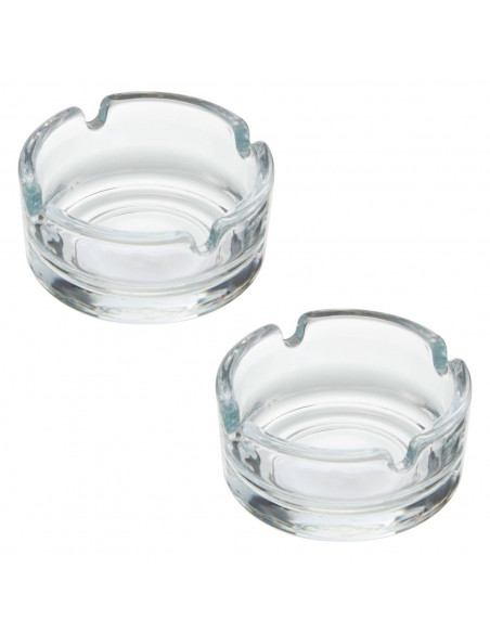 Tradineur - Pack de 2 ceniceros de vidrio con 4 muescas para cigarros, interior y exterior, aptos para lavavajillas, hostelería,
