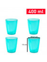 Tradineur - Pack de 4 vasos reutilizables, poliestireno transparente duro y resistente, vasos lavables para picnic, camping, hog