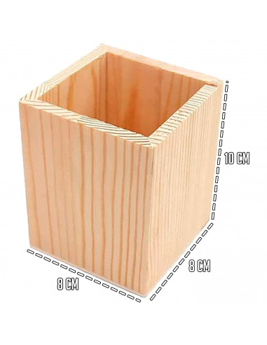 Portalápices de madera - 100% Madera sin procesar, para pintar, barnizar y decorar a tu gusto - 10 x 8 x 8 cm