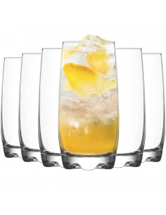 Tradineur - Set de 6 vasos de cristal modelo "Adora", base gruesa, aptos para lavavajillas, servir cócteles, cerveza, refrescos,
