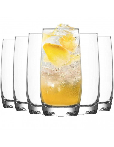 Tradineur - Set de 6 vasos de cristal modelo "Adora", base gruesa, aptos para lavavajillas, servir cócteles, cerveza, refrescos,
