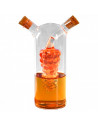 Tradineur - Aceitera/Vinagrera de cristal con doble pitorro y tapones de corcho, diseño de uvas, dispensador de aliño rellenable